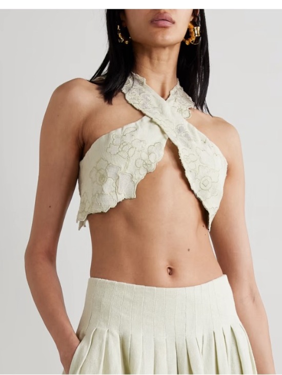 cult gaia Tops - NWT Cult Gaia Matias Floral Knit Cross-Back Crop Top in Honeydew